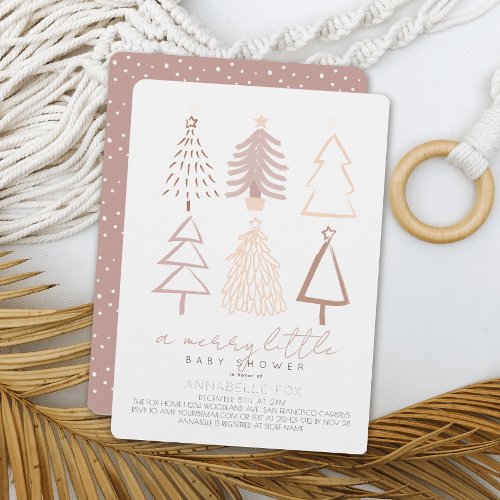 Boho Pink Christmas Trees Merry Little Baby Shower Invitation