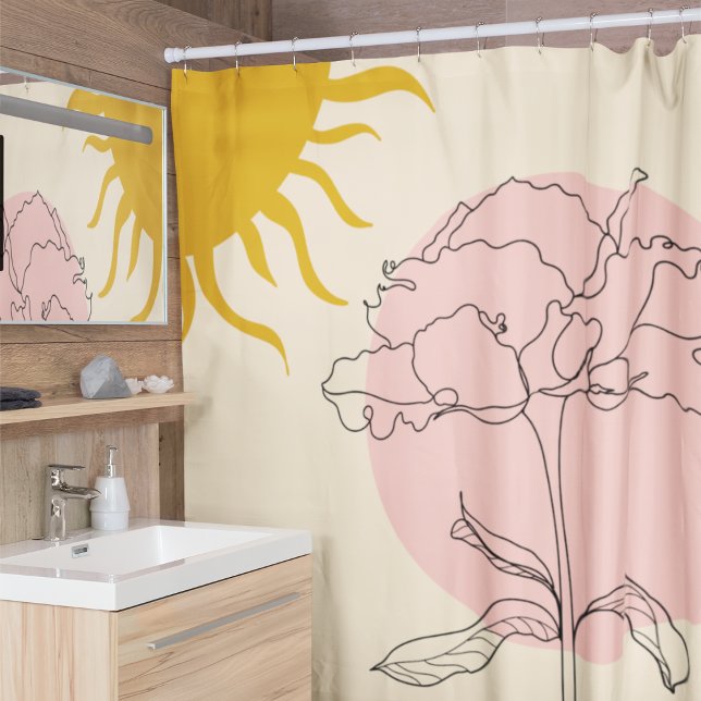 Boho Pink Circle Rose And Sun Shower Curtain (Creator Uploaded)