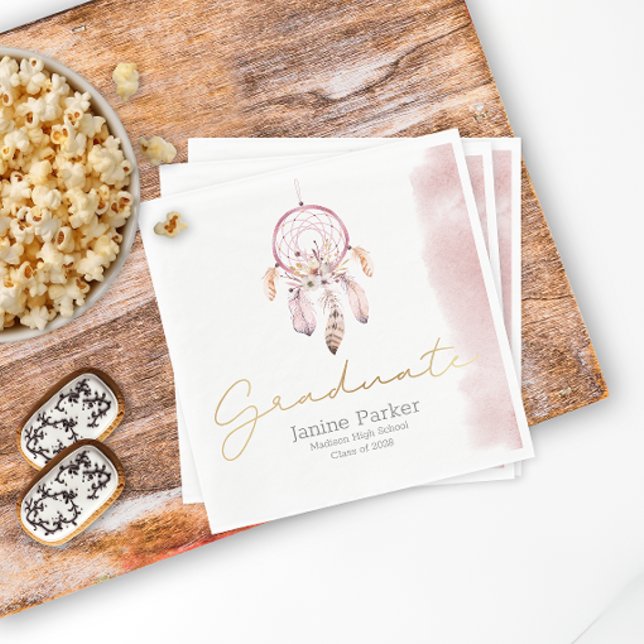 Boho Pink Class Year Graduation Party Napkins (Creator Uploaded)