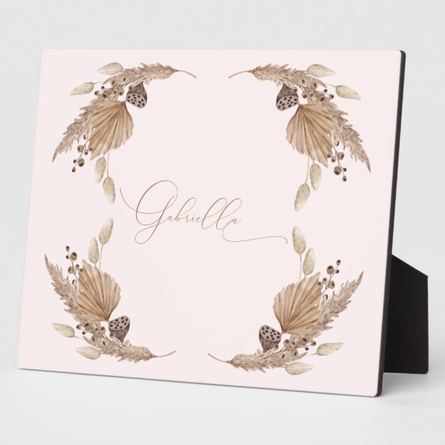 Boho Pink Custom Name Tabletop Plaque with Easel (Side)