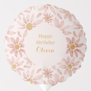 Boho Pink Daisy Floral 1st Birthday Party Balloon