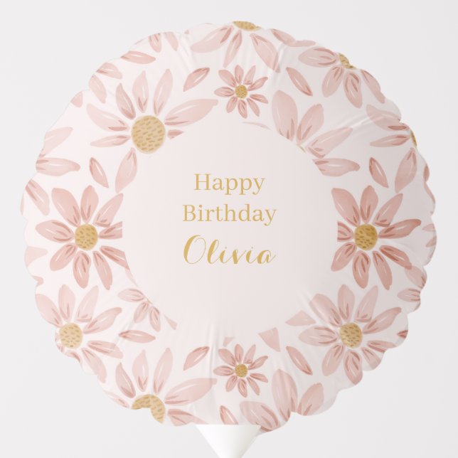 Boho Pink Daisy Floral 1st Birthday Party Balloon (Front)