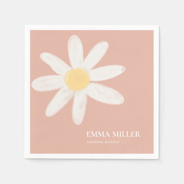 Boho Pink Daisy Floral Napkins (Front)