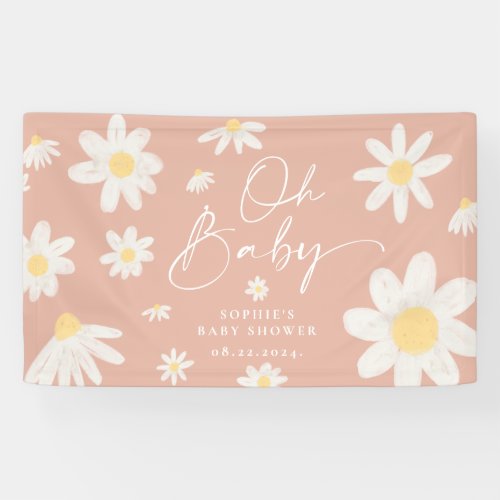 Boho Pink Daisy Flower Baby Shower Banner