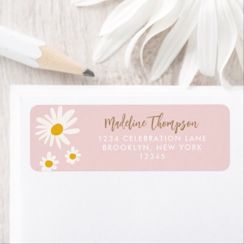 Boho Pink Daisy Flower Floral Script Typography Label