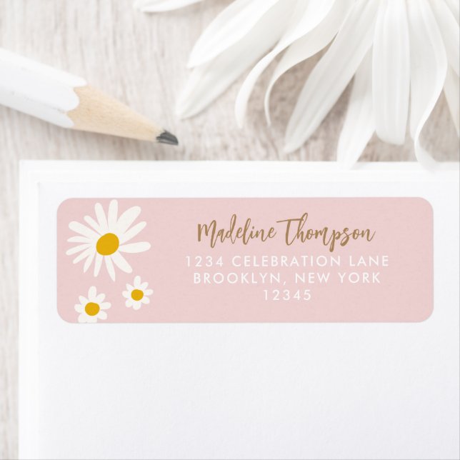 Boho Pink Daisy Flower Floral Script Typography Label (Insitu)