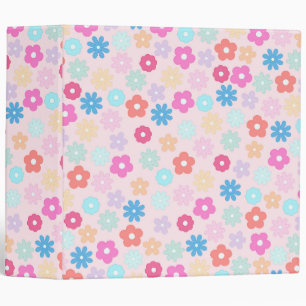 Boho Pink Daisy Flowers Pattern 3 Ring Binder