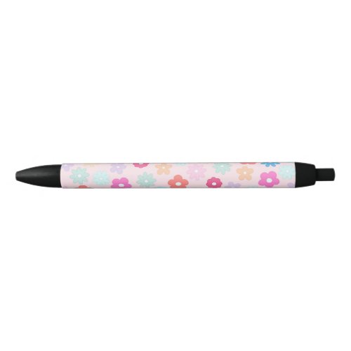 Boho Pink Daisy Flowers Pattern Black Ink Pen