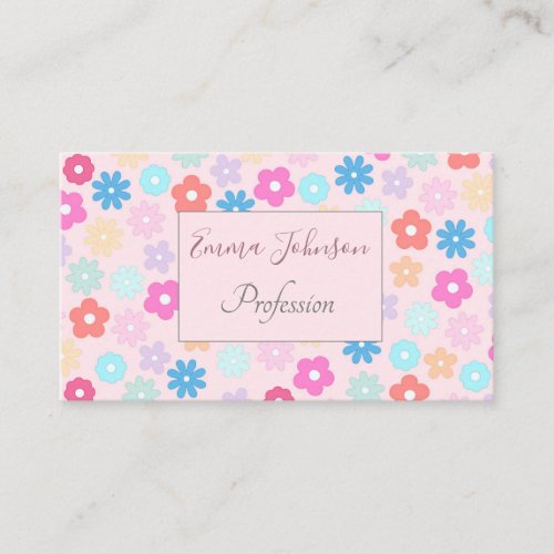 Boho Pink Daisy Flowers Pattern Business Card