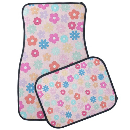 Boho Pink Daisy Flowers Pattern Car Floor Mat