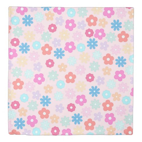 Boho Pink Daisy Flowers Pattern Duvet Cover