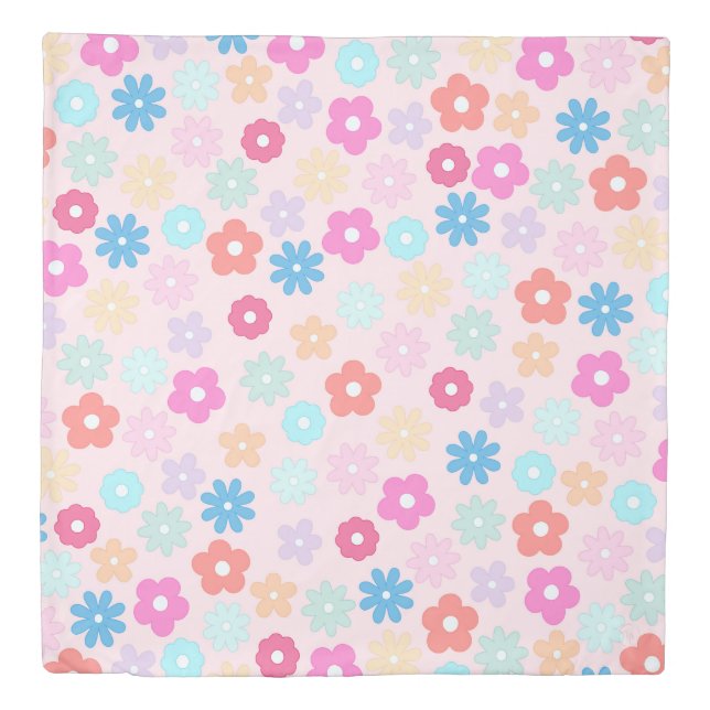 Boho Pink Daisy Flowers Pattern Duvet Cover (Front)
