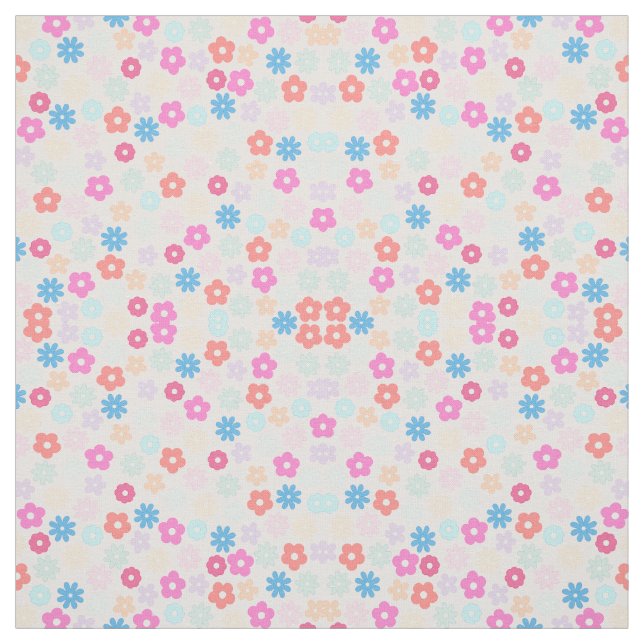 Boho Pink Daisy Flowers Pattern Fabric (Swatch)