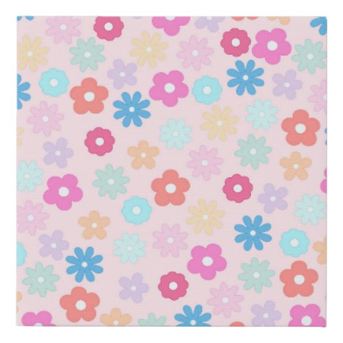 Boho Pink Daisy Flowers Pattern Faux Canvas Print