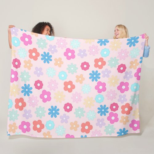 Boho Pink Daisy Flowers Pattern Fleece Blanket