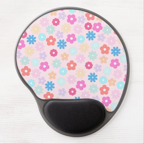 Boho Pink Daisy Flowers Pattern Gel Mouse Pad