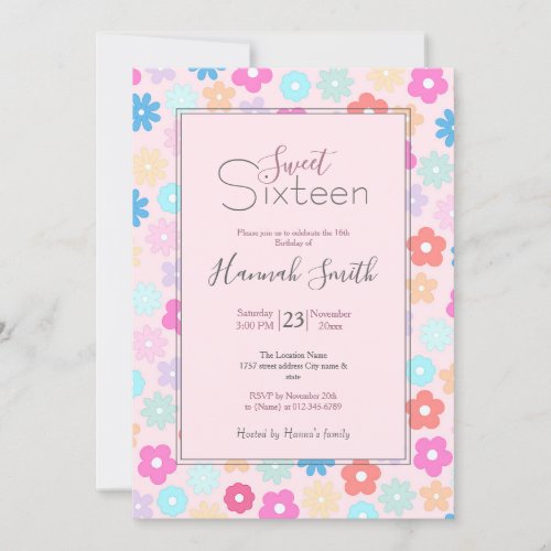 Boho Pink Daisy Flowers Pattern Invitation