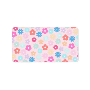 Boho Pink Daisy Flowers Pattern Label