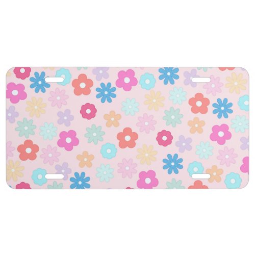Boho Pink Daisy Flowers Pattern License Plate