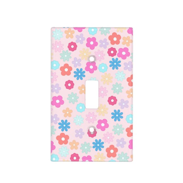 Boho Pink Daisy Flowers Pattern Light Switch Cover (Front)
