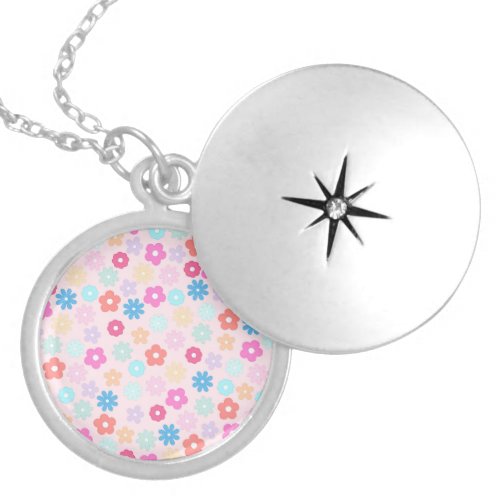 Boho Pink Daisy Flowers Pattern Locket Necklace