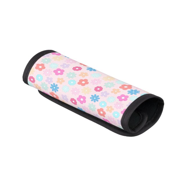 Boho Pink Daisy Flowers Pattern Luggage Handle Wrap (Angled)