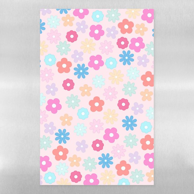 Boho Pink Daisy Flowers Pattern Magnetic Dry Erase Sheet (Vertical)
