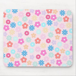 Boho Pink Daisy Flowers Pattern Mouse Pad