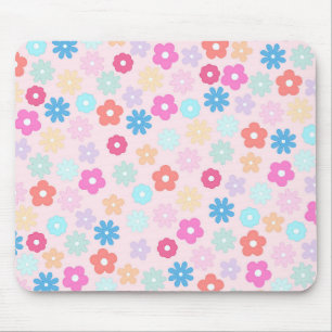 Boho Pink Daisy Flowers Pattern Mouse Pad
