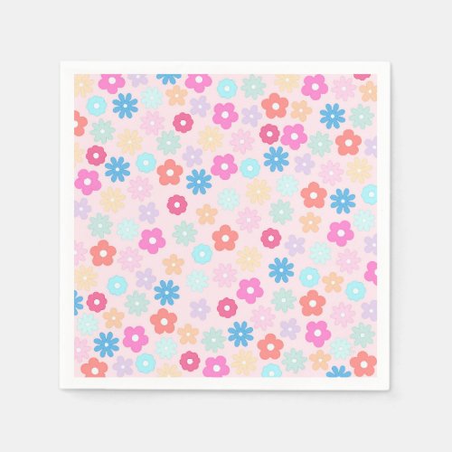 Boho Pink Daisy Flowers Pattern Napkins