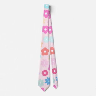 Boho Pink Daisy Flowers Pattern Neck Tie