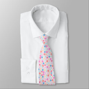 Boho Pink Daisy Flowers Pattern Neck Tie
