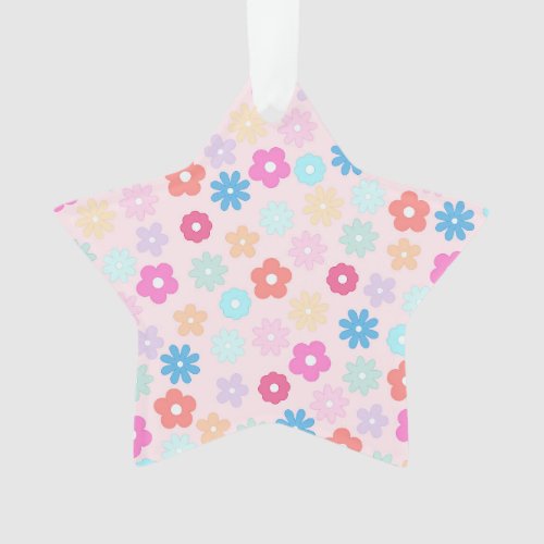Boho Pink Daisy Flowers Pattern Ornament