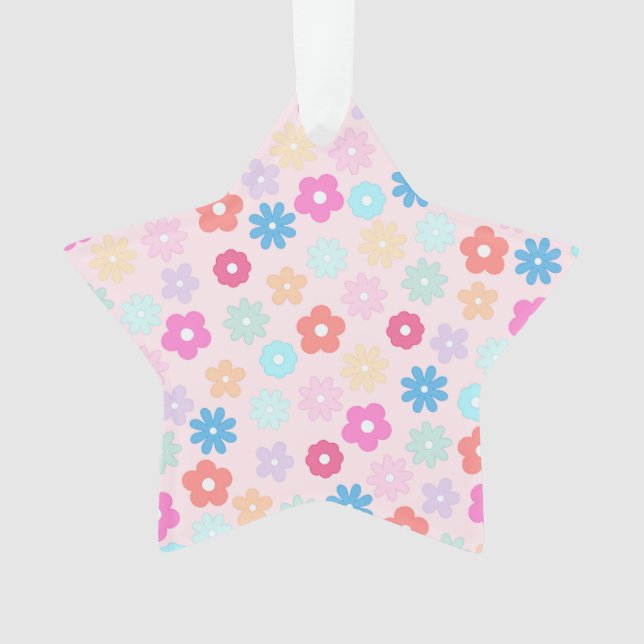 Boho Pink Daisy Flowers Pattern Ornament (Front)