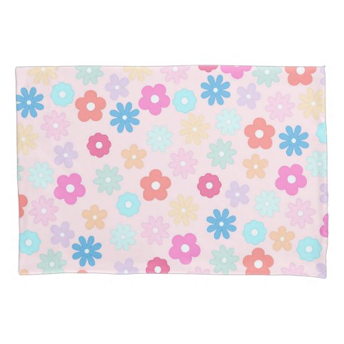 Boho Pink Daisy Flowers Pattern Pillow Case