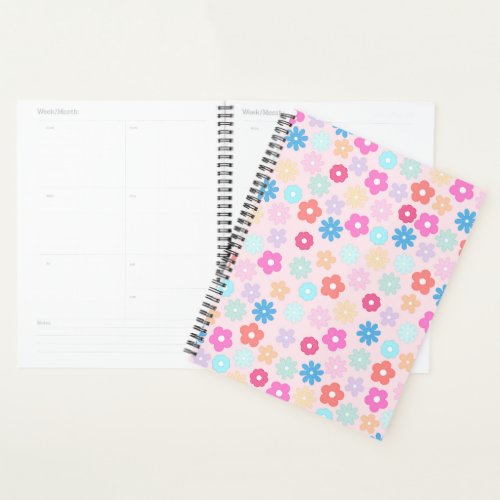 Boho Pink Daisy Flowers Pattern Planner