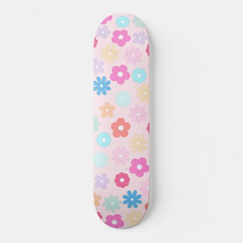 Boho Pink Daisy Flowers Pattern Skateboard