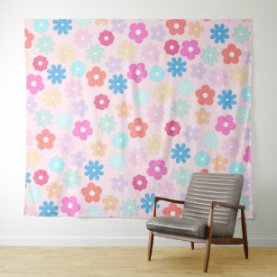 Boho Pink Daisy Flowers Pattern Tapestry