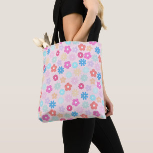 Boho Pink Daisy Flowers Pattern Tote Bag