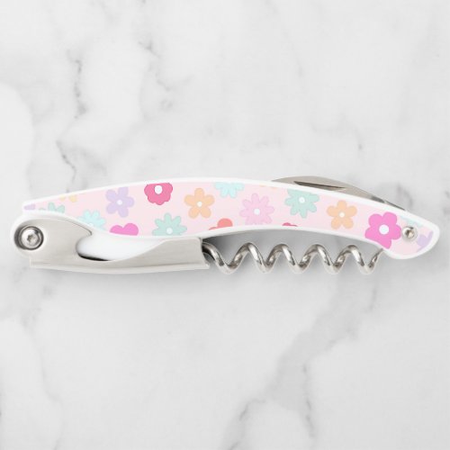 Boho Pink Daisy Flowers Pattern Waiters Corkscrew