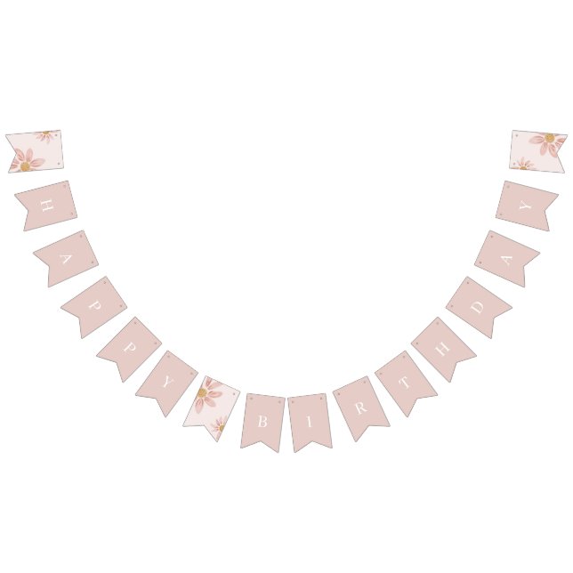 Boho Pink Daisy Happy Birthday Floral  Bunting Flags (All)