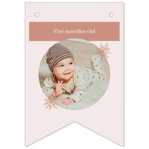 Boho Pink Daisy Happy Birthday Photo Milestone Bunting Flags