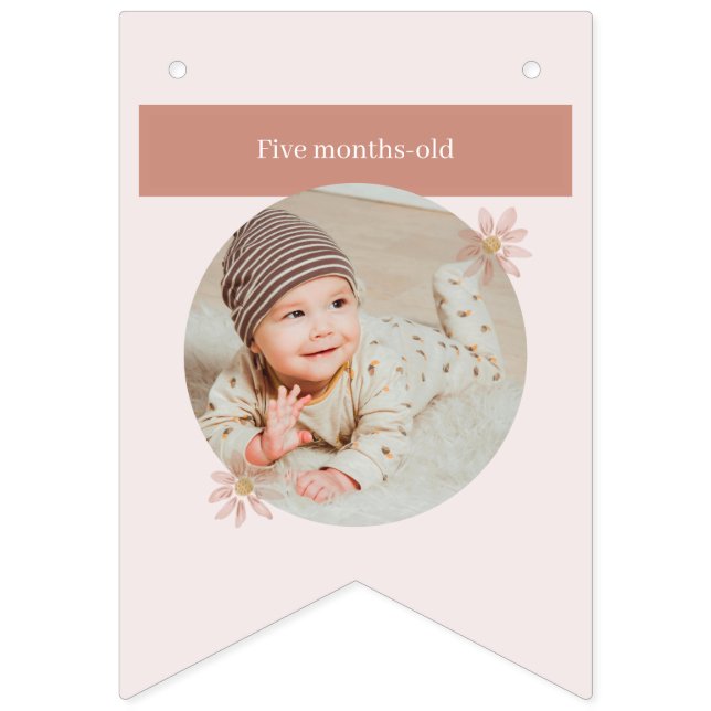 Boho Pink Daisy Happy Birthday Photo Milestone Bunting Flags (Sixth Flag)