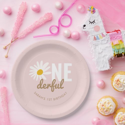 Boho Pink Daisy ONEderful 1st Birthday Party Paper Plates