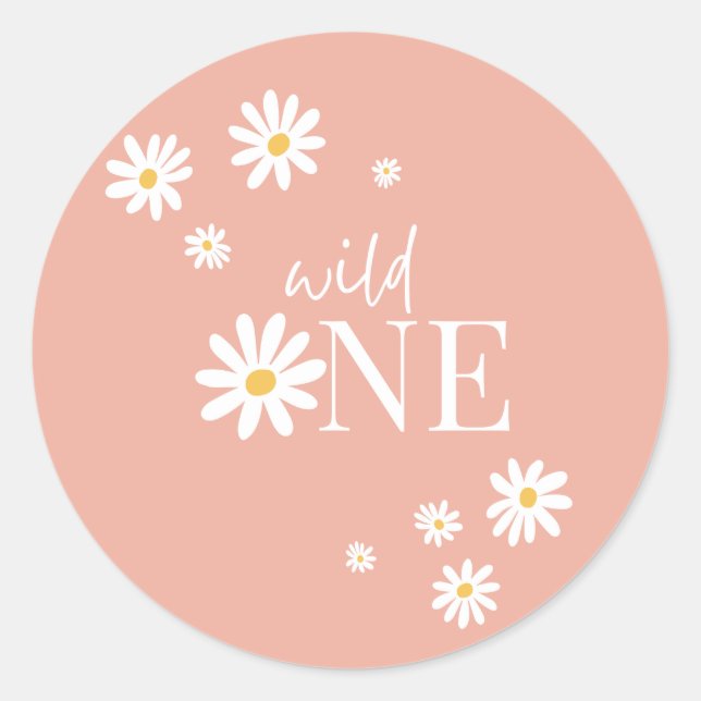 Boho Pink Daisy Wild One 1st Birthday Classic Round Sticker (Front)