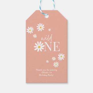 Boho Pink Daisy Wild One 1st Birthday Gift Tags