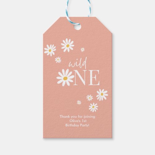 Boho Pink Daisy Wild One 1st Birthday Gift Tags