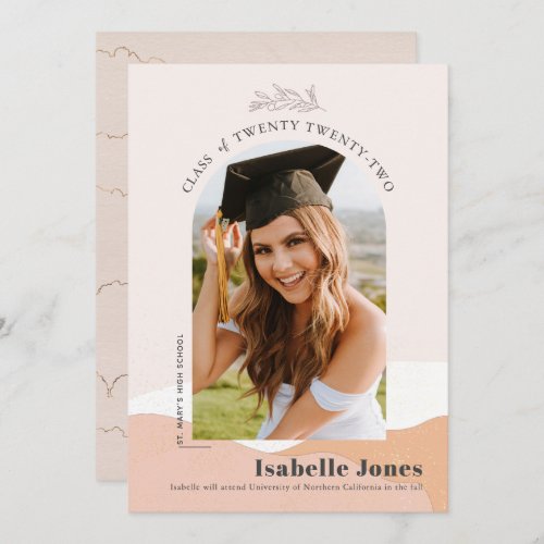 Boho Pink Desert Arch Photo Graduation Annoucement Invitation