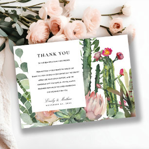 BOHO PINK DESERT CACTUS FLORAL WATERCOLOR WEDDING THANK YOU CARD
