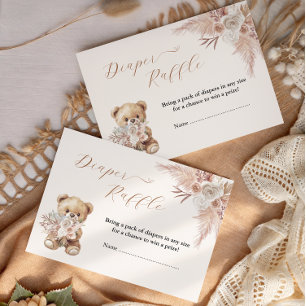 Boho Pink Diaper Raffle Ticket Teddy Bear Enclosure Card